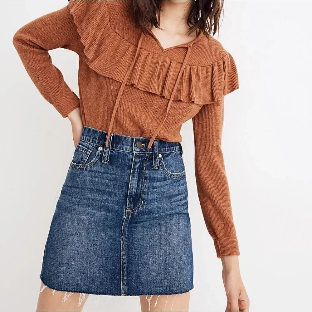 Madewell Rigid Denim Straight Mini Skirt: Reworked Edition Size 25.Waist 14